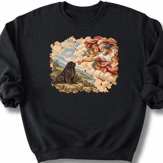Newfie Creation of Adam design on a black sweatshirt