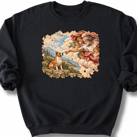 Pitbull Creation of Adam design on a black sweatshirt