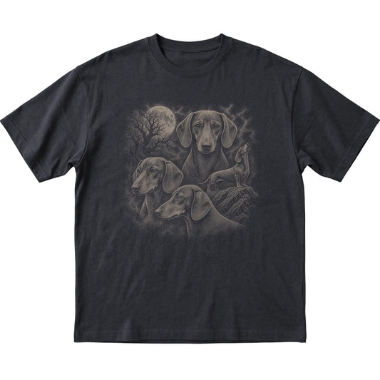 Dachshund 90s Moon T-Shirt in Black — flat lay
