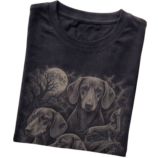 Dachshund 90s Moon T-Shirt in Black — folded detail