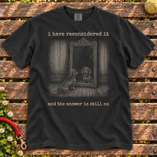 Antisocial Dachshund design on a Black Comfort Colors T-shirt, shown flat