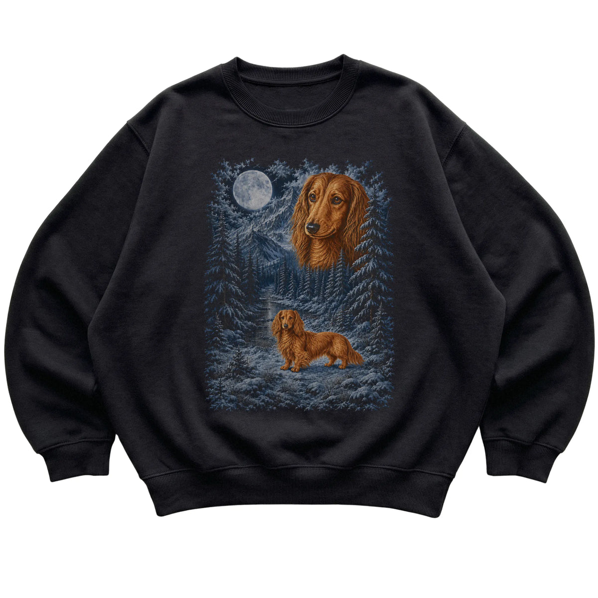 Dachshund Forest Moon Sweatshirt in Black