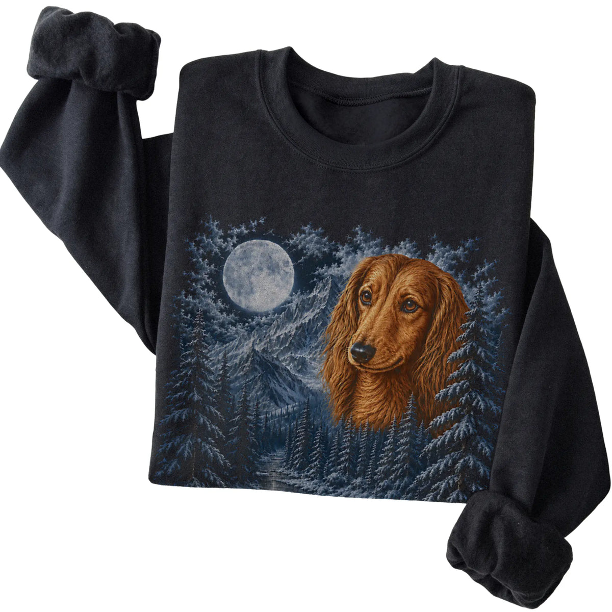 Dachshund Forest Moon Sweatshirt in Black