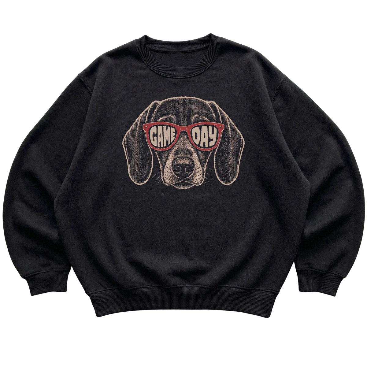 Black Dachshund Game Day Sunglasses sweatshirt, laid flat