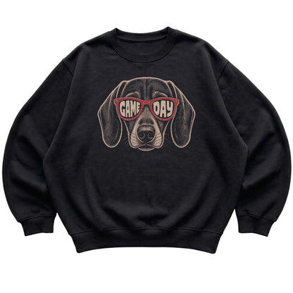 Black Dachshund Game Day Sunglasses sweatshirt, laid flat