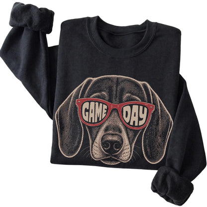 Black Dachshund Game Day Sunglasses sweatshirt, folded