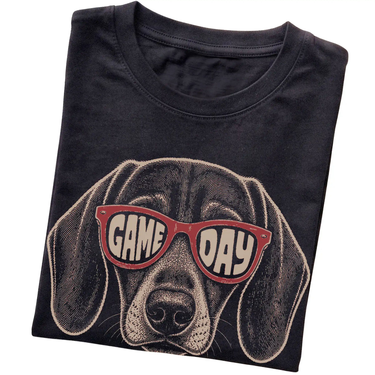 Black Dachshund Game Day Sunglasses T-shirt, folded