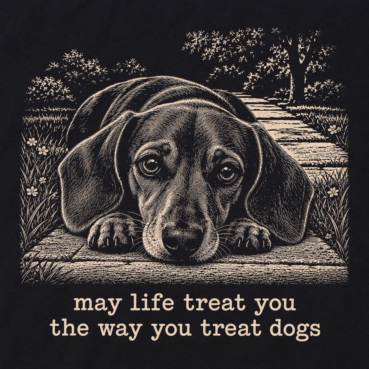 Dachshund Karma crewneck sweatshirt in Black — Design Detail