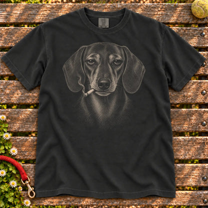 Dachshund smoking design on a Black t-shirt