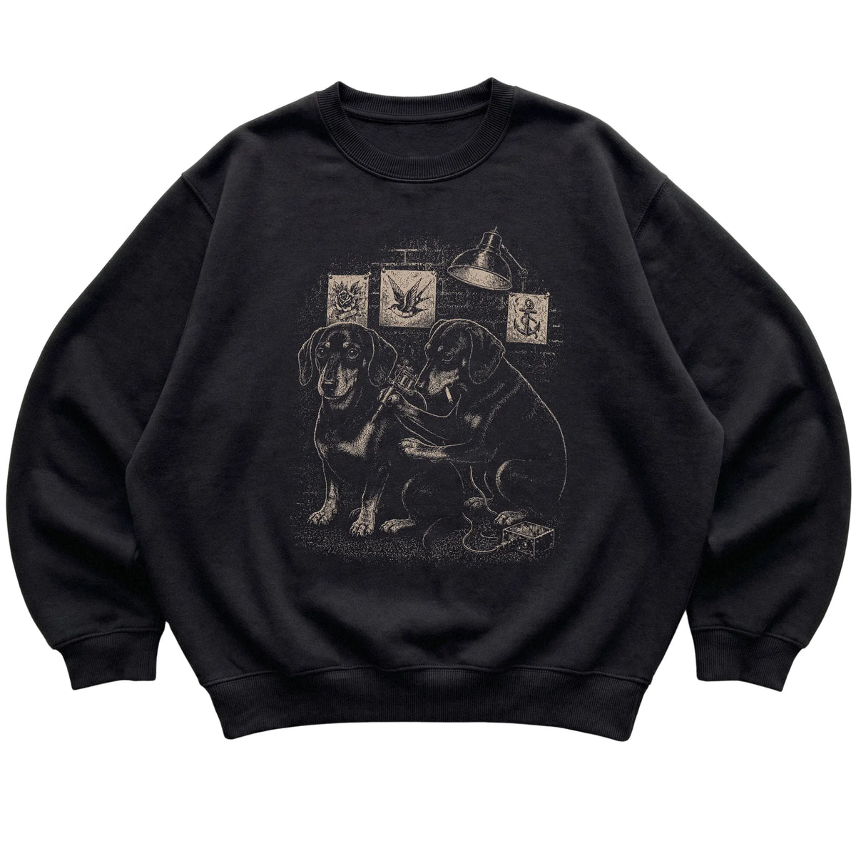 Black Dachshund Dog Tattoo Artist shirt laid flat