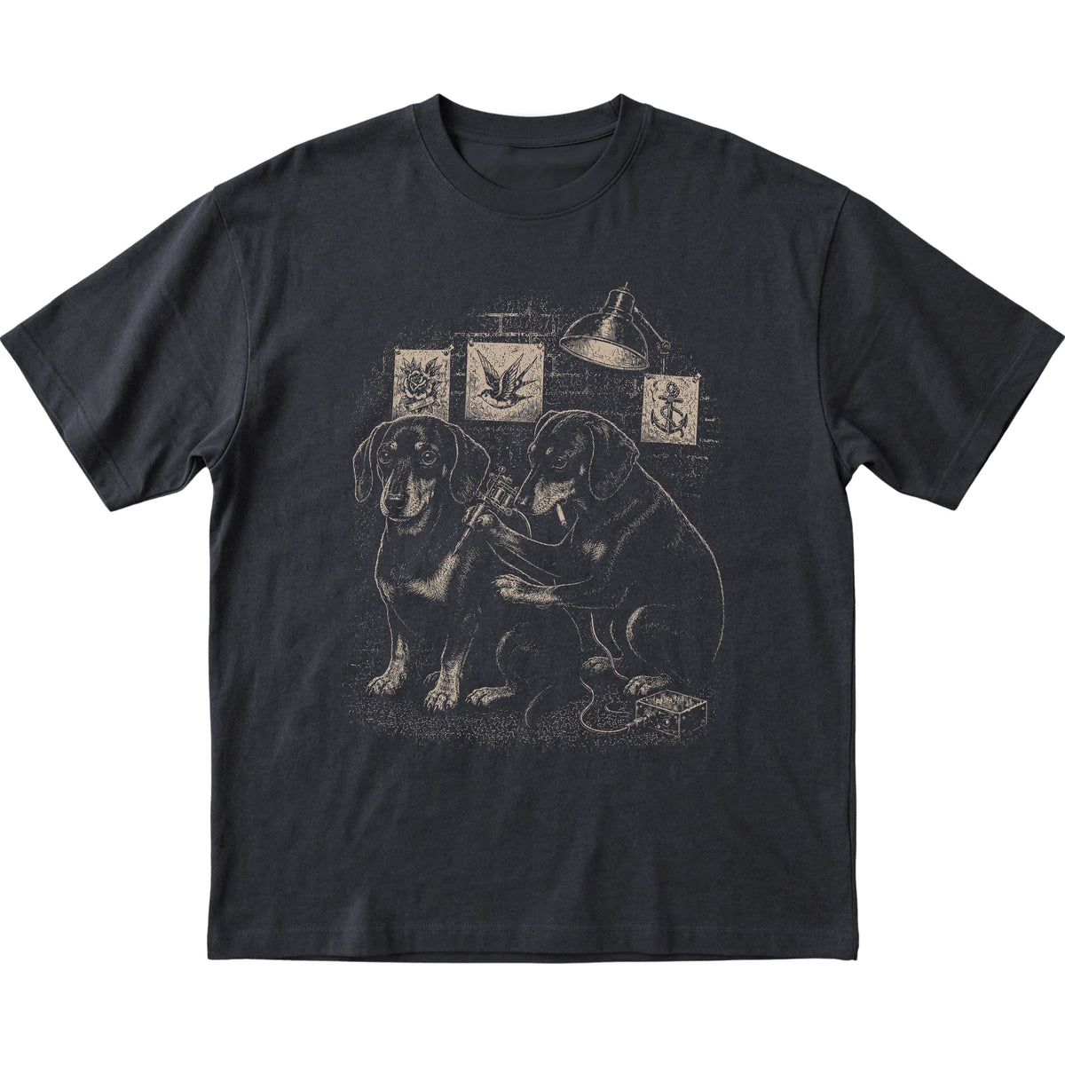 Black Dachshund Dog Tattoo Artist shirt laid flat