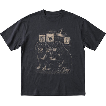 Black Dachshund Dog Tattoo Artist shirt laid flat