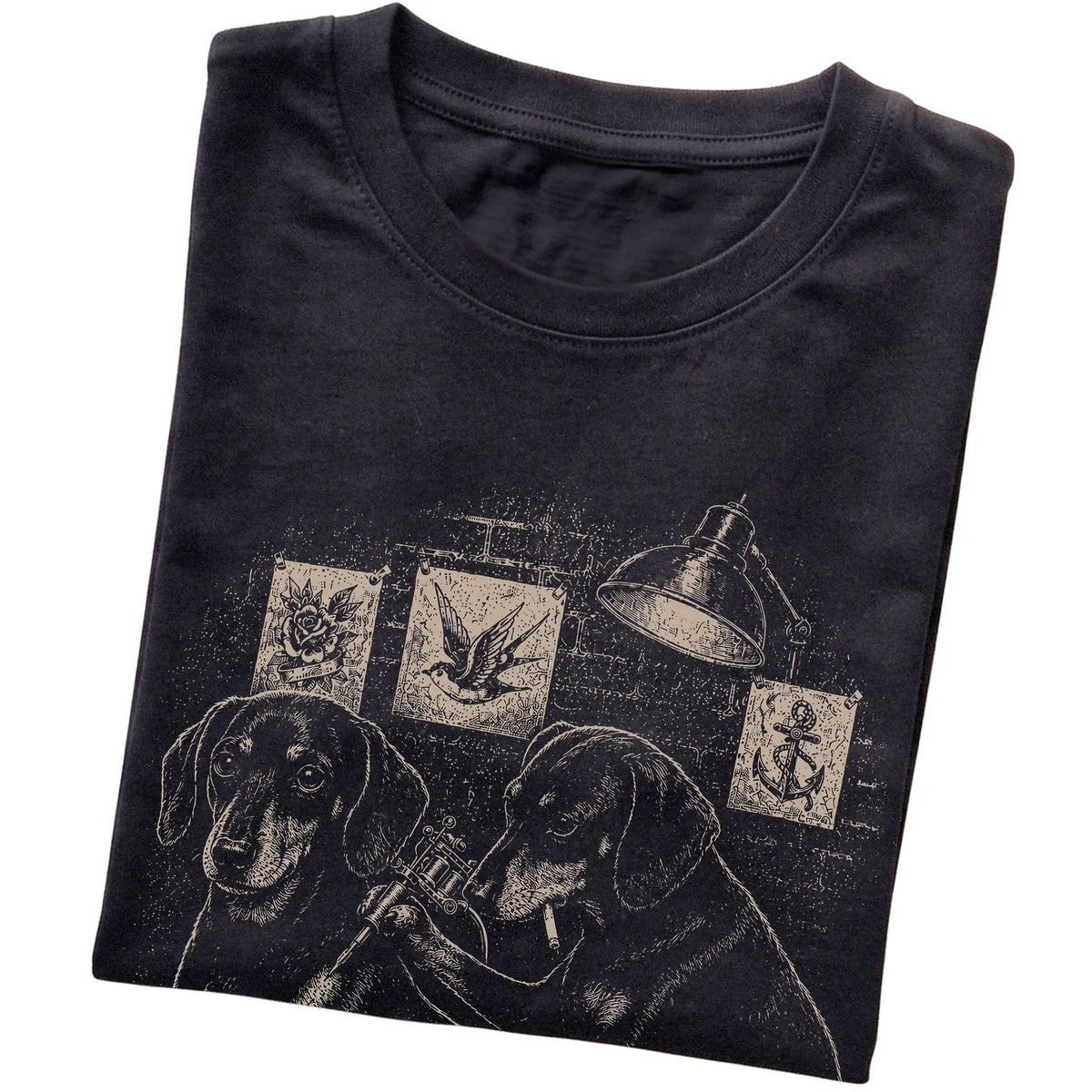 Black Dachshund Dog Tattoo Artist folded detail view
