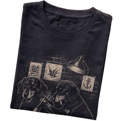 Black Dachshund Dog Tattoo Artist folded detail view