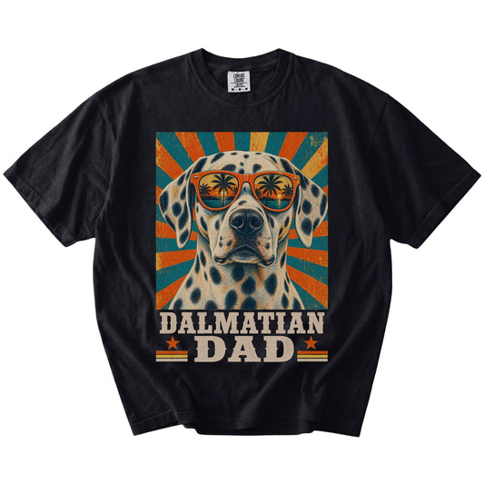 Retro Dalmatian Dad design on a Black Comfort Colors T-shirt