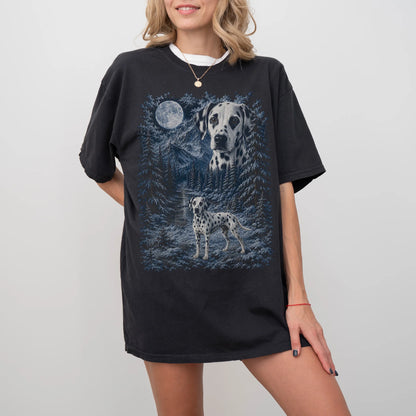 Person wearing a Black Dalmatian winter forest t-shirt