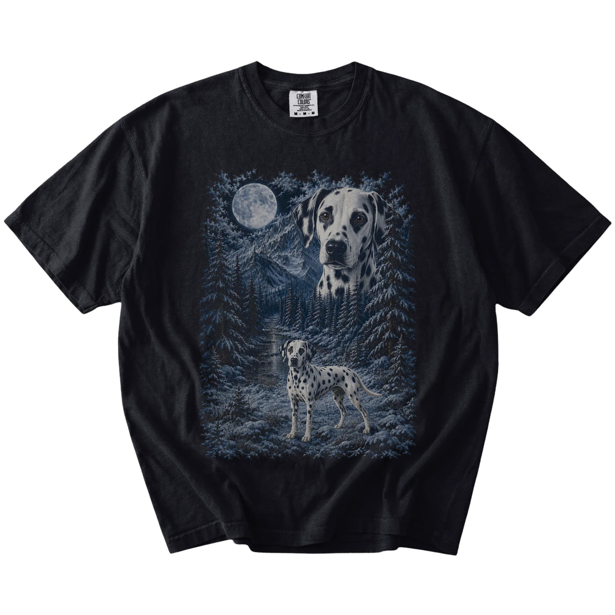 Dalmatian in a snowy winter forest on a Black t-shirt