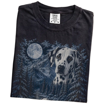 Folded Black Dalmatian winter forest t-shirt
