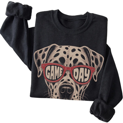 Black Dalmatian Game Day Sunglasses sweatshirt, folded