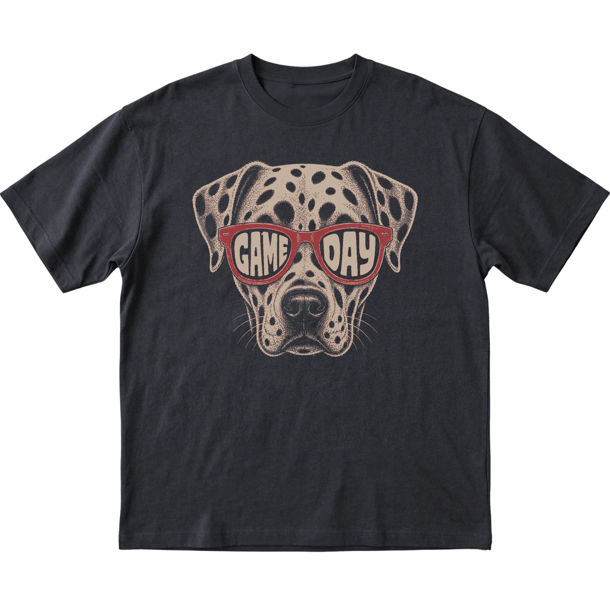 Black Dalmatian Game Day Sunglasses T-shirt, laid flat