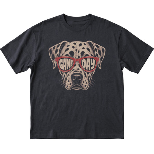 Black Dalmatian Game Day Sunglasses T-shirt, laid flat