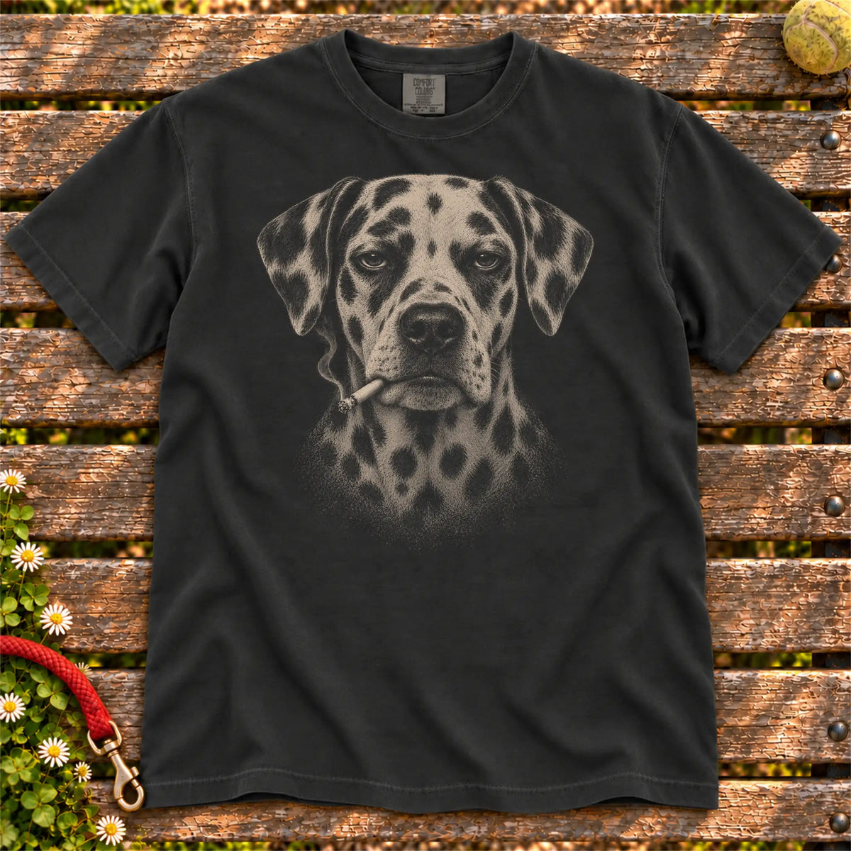 Dalmatian smoking design on a Black t-shirt