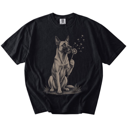Belgian Malinois portrait with drifting dandelion seeds on a Black Comfort Colors® T-shirt