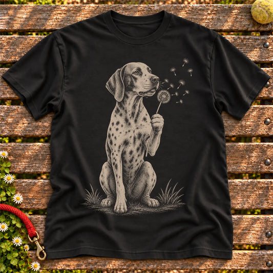 Pointer Dandelion on a Black T-shirt, shown flat
