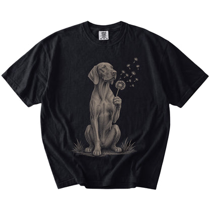 Vizsla portrait with drifting dandelion seeds on a Black Comfort Colors® T-shirt