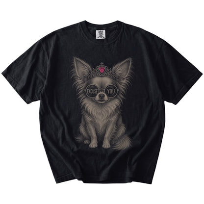 Black Diva Long-Haired Chihuahua T-Shirt laid flat