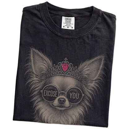 Folded Black Diva Long-Haired Chihuahua T-Shirt showing the graphic