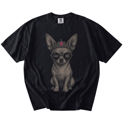 Black Diva Short-Haired Chihuahua T-Shirt laid flat