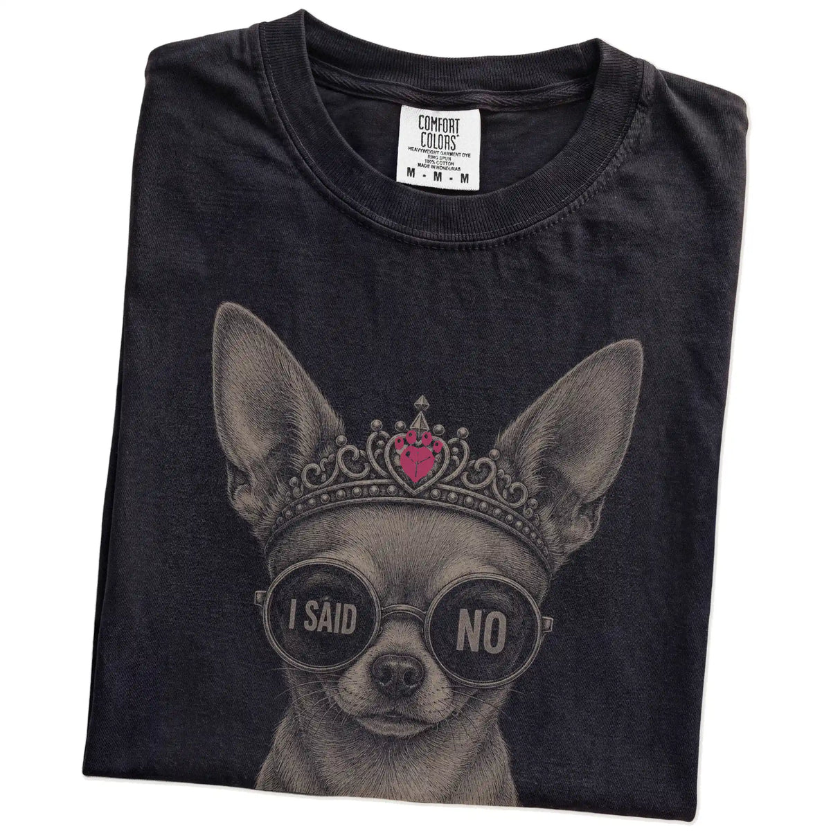 Folded Black Diva Short-Haired Chihuahua T-Shirt showing the graphic