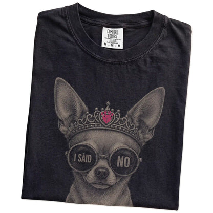 Folded Black Diva Short-Haired Chihuahua T-Shirt showing the graphic