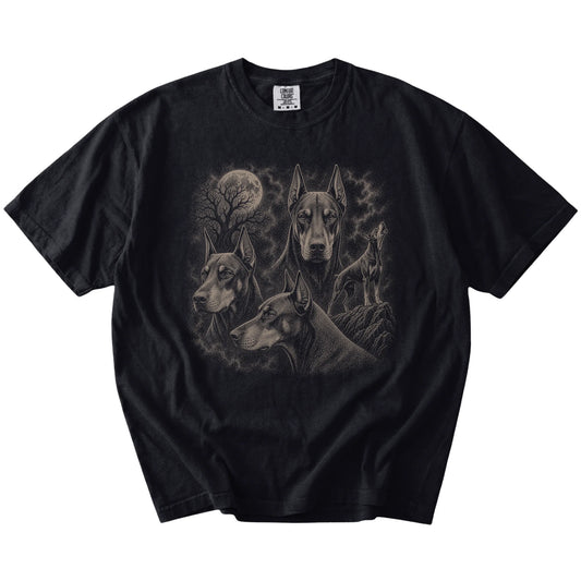 Vintage moon montage featuring Doberman on a Black Comfort Colors® T-shirt