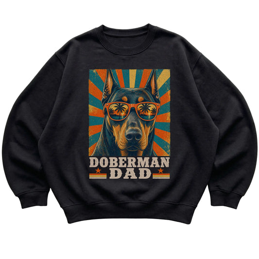 Retro Doberman Dad design on a Black crewneck sweatshirt