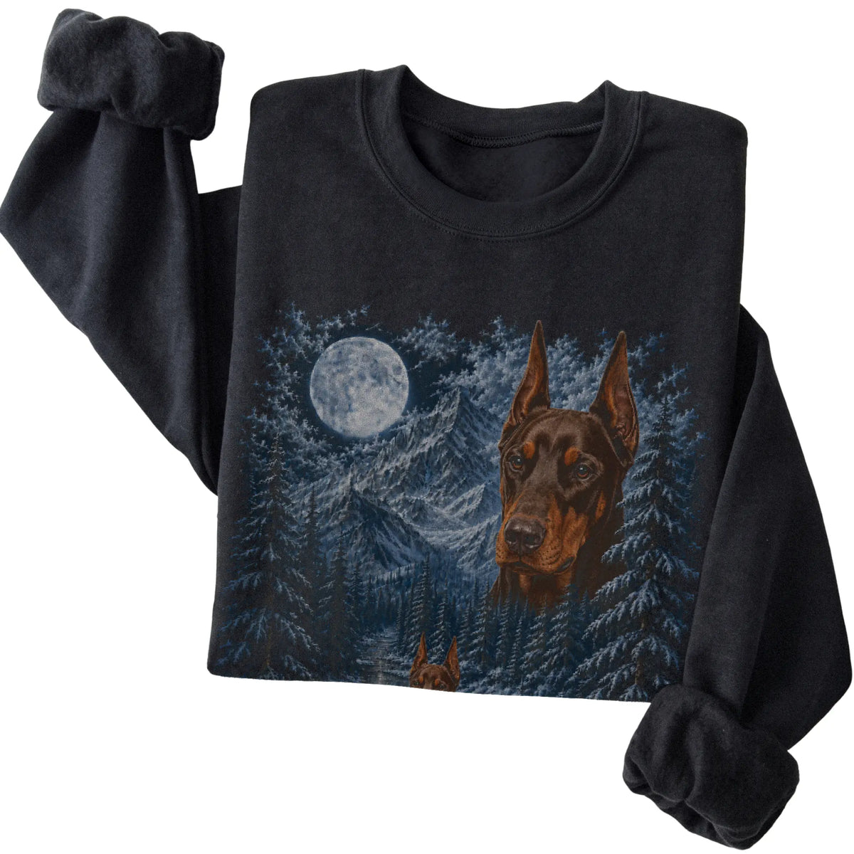 Doberman Forest Moon Sweatshirt in Black
