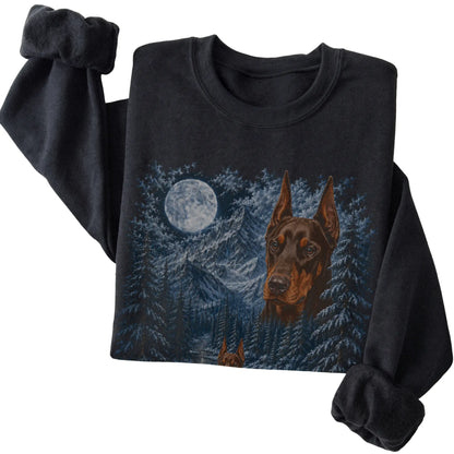 Doberman Forest Moon Sweatshirt in Black