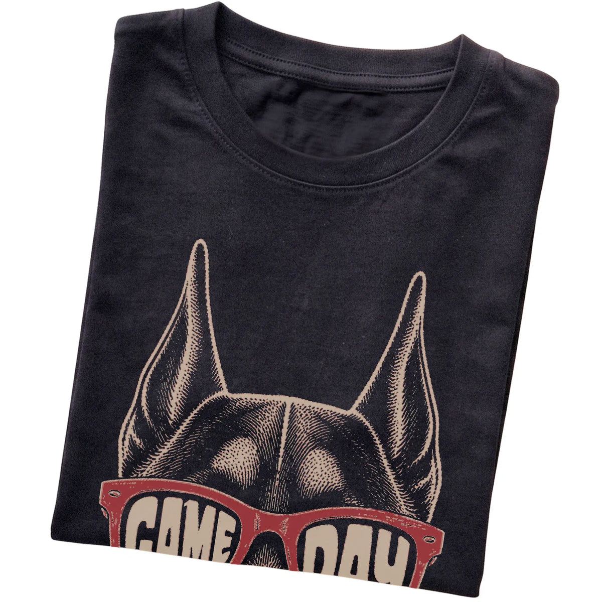 Black Doberman Game Day Sunglasses T-shirt, folded