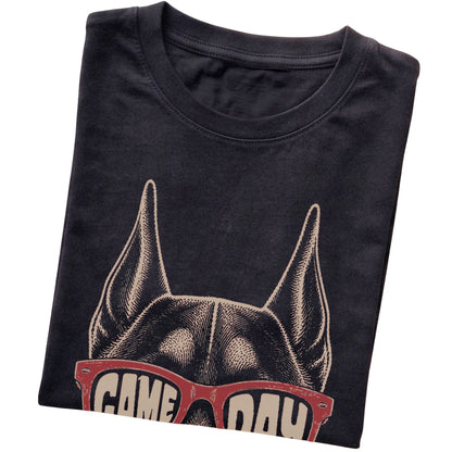 Black Doberman Game Day Sunglasses T-shirt, folded
