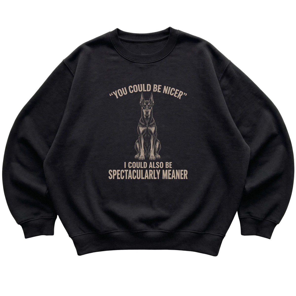 Doberman Guard Dog Sweatshirt in Black — flat lay