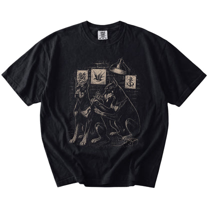 Black Doberman Tattoo t-shirt laid flat