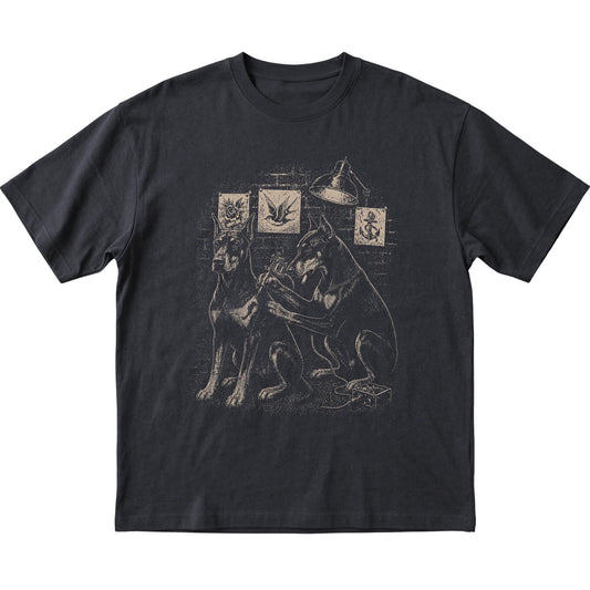 Black Doberman Dog Tattoo Artist shirt laid flat