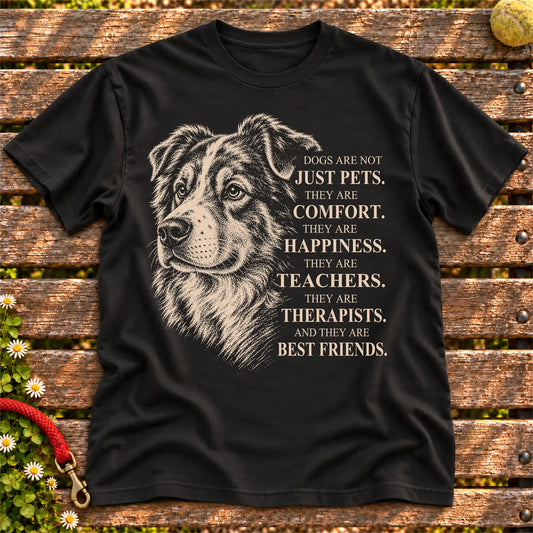 Dogs Are Not Just Pets Australian Shepherd text design on a Black softstyle T-shirt