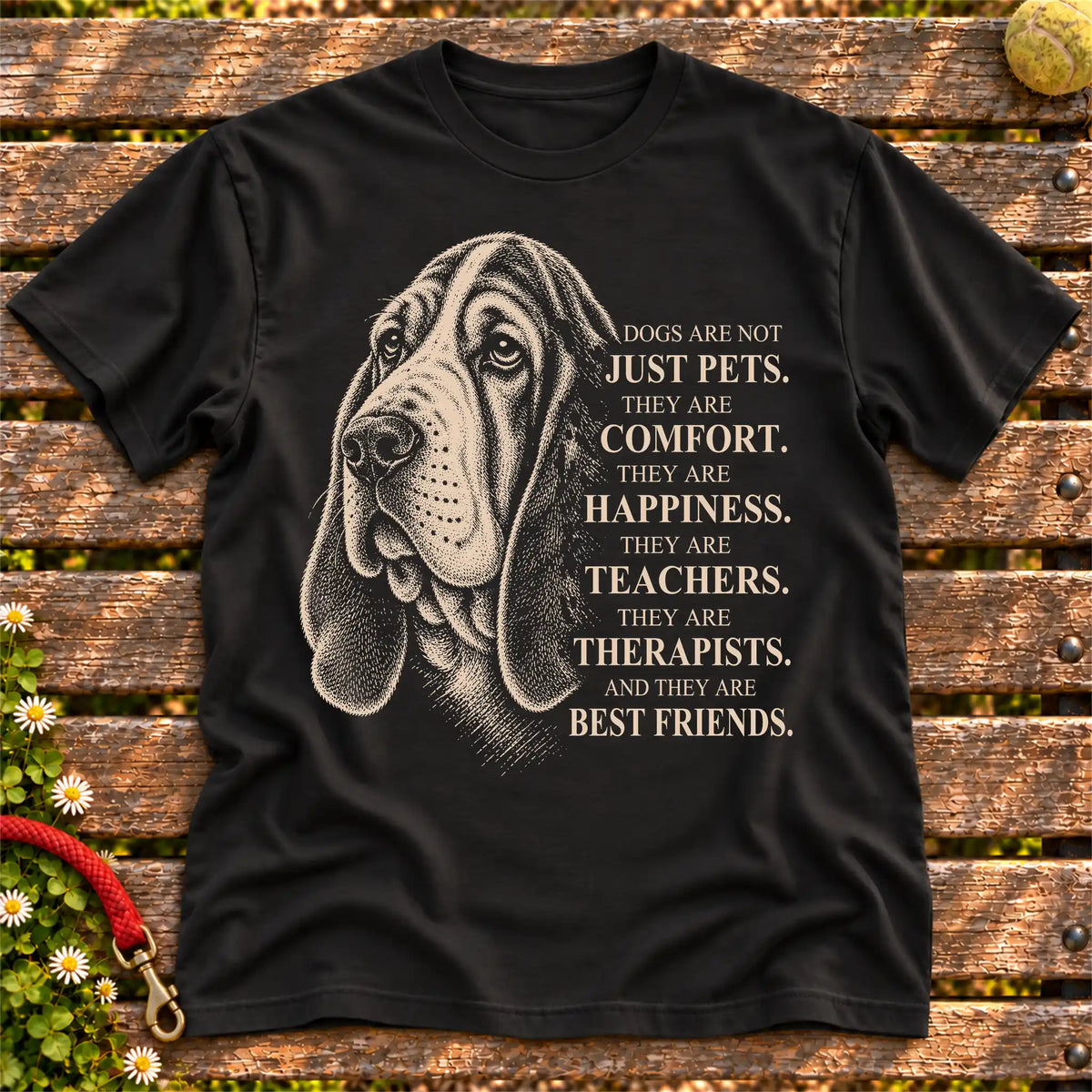 Dogs Are Not Just Pets Basset Hound text design on a Black softstyle T-shirt