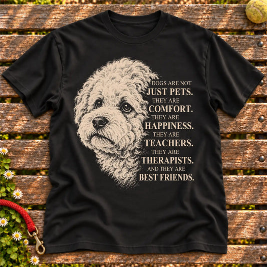 Dogs Are Not Just Pets Bichon Frise text design on a Black softstyle T-shirt