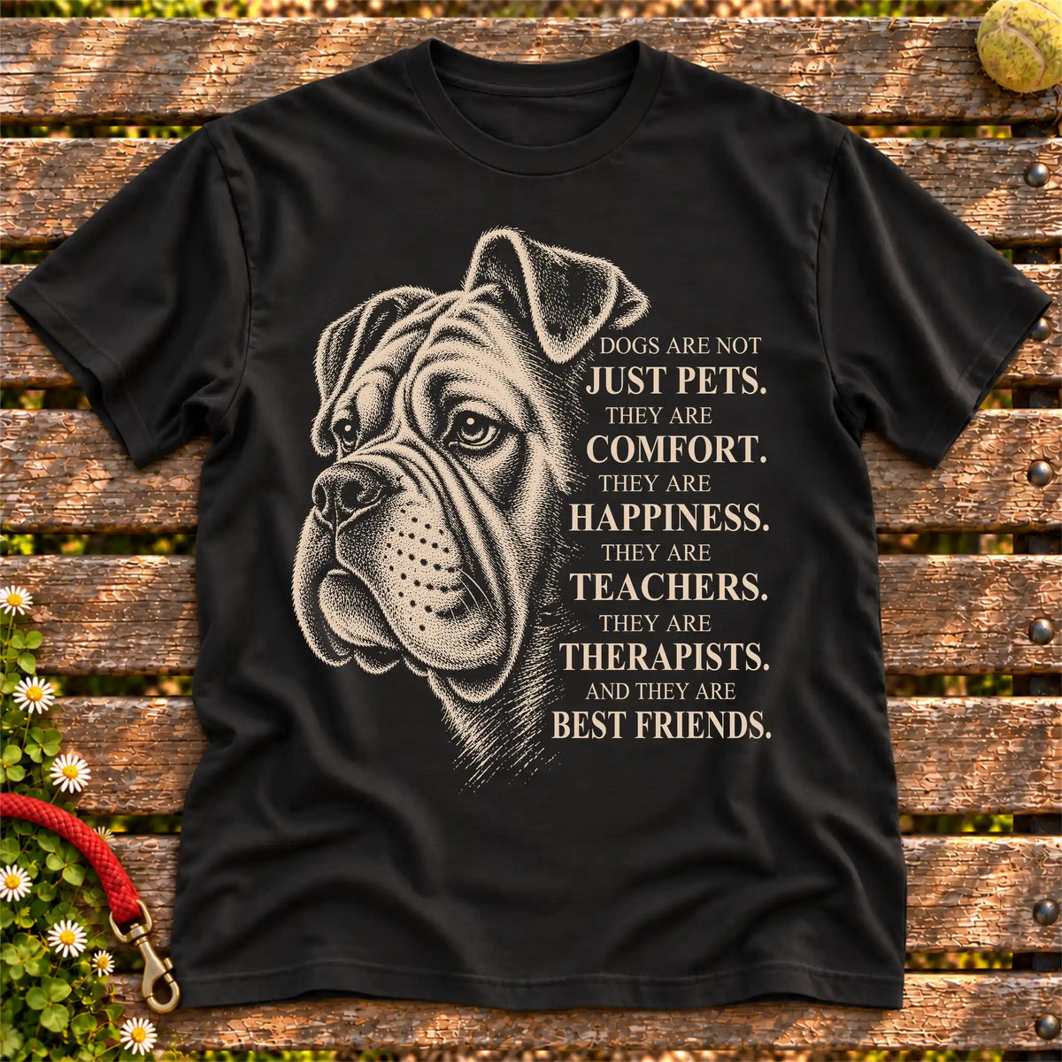 Dogs Are Not Just Pets Boxer text design on a Black softstyle T-shirt