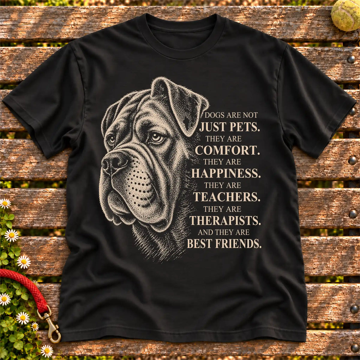 Dogs Are Not Just Pets Cane Corso text design on a Black softstyle T-shirt