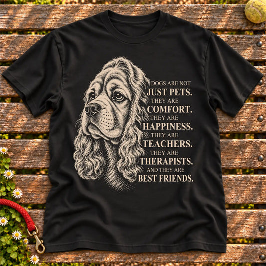 Dogs Are Not Just Pets Cocker Spaniel text design on a Black softstyle T-shirt