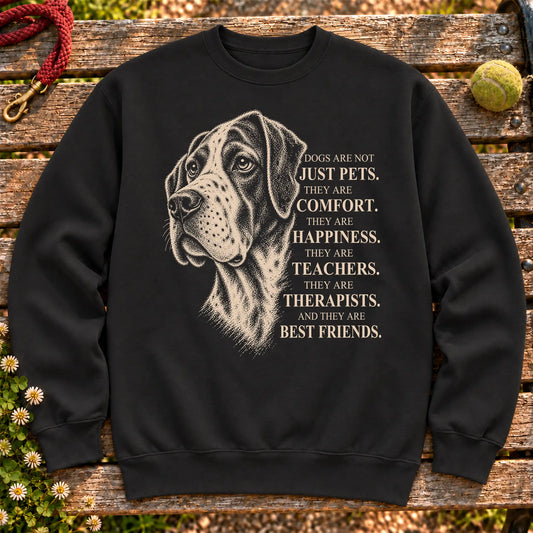 Dogs Are Not Just Pets Pointer text design on a Black crewneck sweatshirt